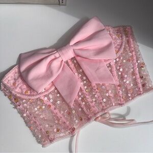 Baby Pink Sequin Tie-Back Bow Corset